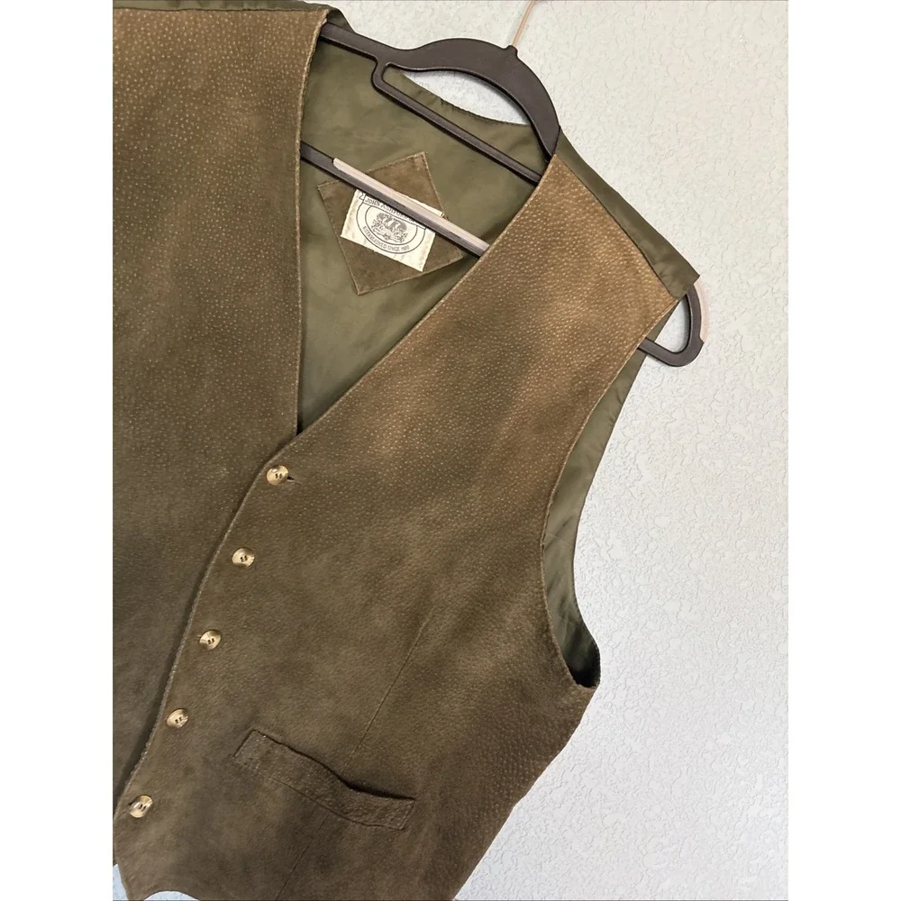 John Ashford Sport Vest Men's Green Suede Leather Five Button Size Large